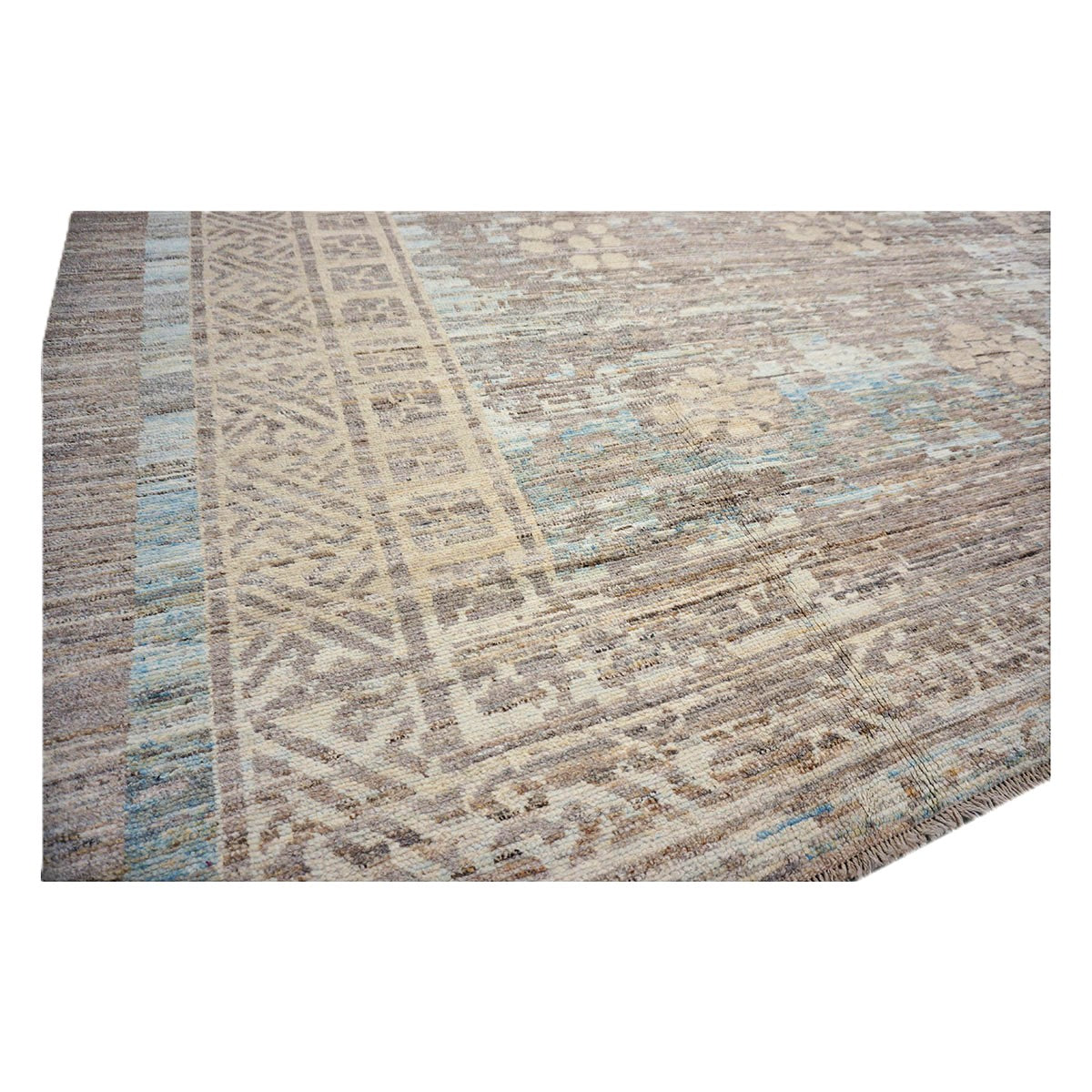 21st Century Turkish Oushak Wool 12x14 Grey & Light Blue Handmade Area Rug #1144086