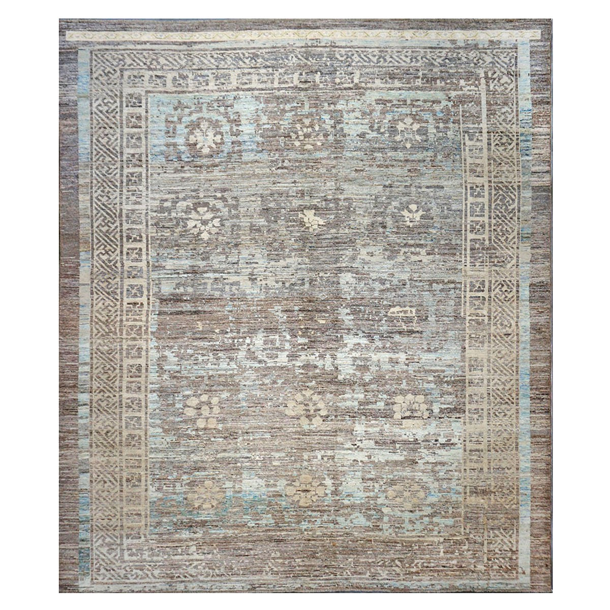 21st Century Turkish Oushak Wool 12x14 Grey & Light Blue Handmade Area Rug #1144086