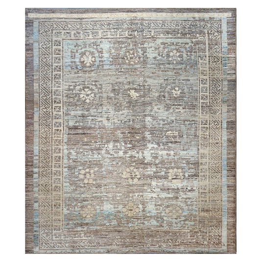 21st Century Turkish Oushak Wool 12x14 Grey & Light Blue Handmade Area Rug #1144086