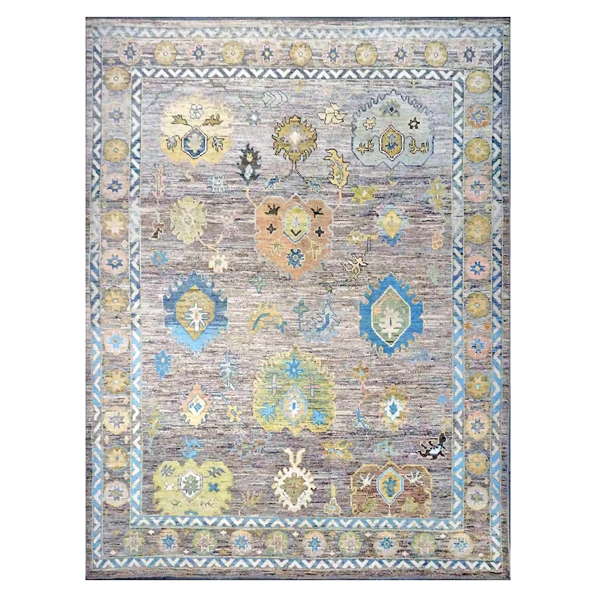 21st Century Turkish Oushak Wool 10X14 Slate Blue & Dark Oak Handmade Area Rug #1144093