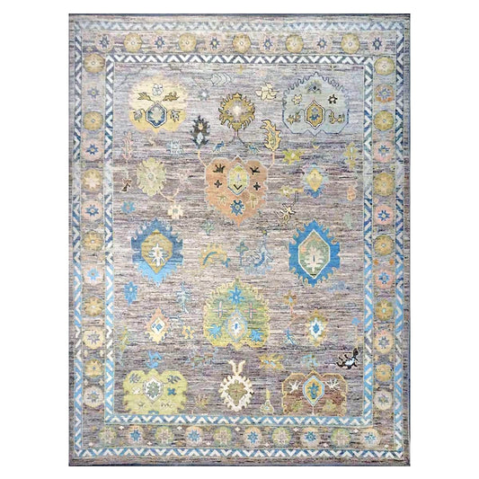 21st Century Turkish Oushak Wool 10X14 Slate Blue & Dark Oak Handmade Area Rug #1144093