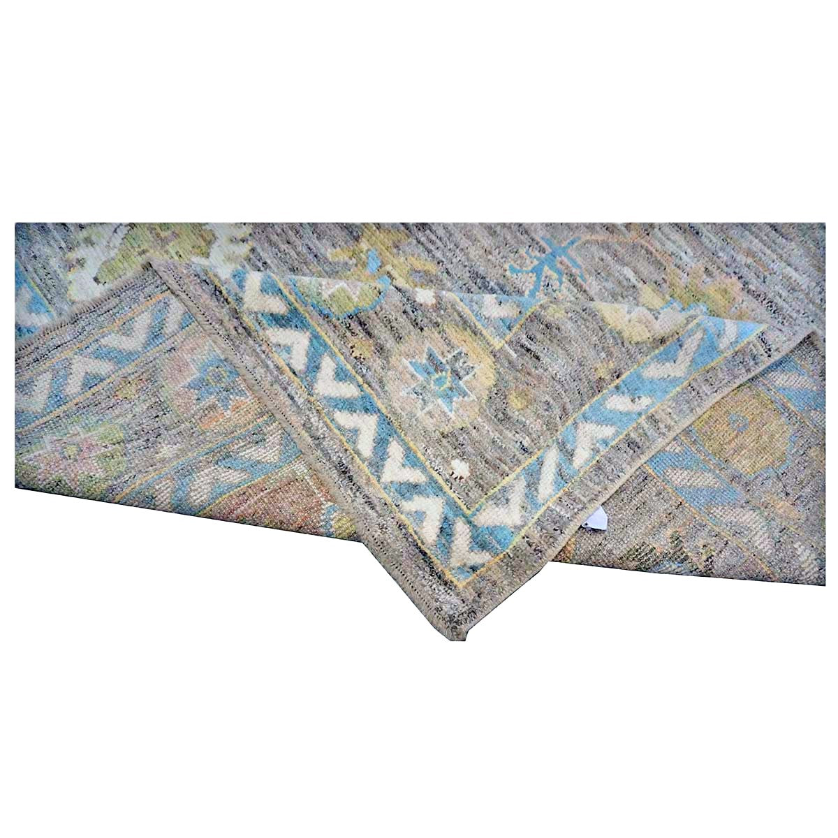 21st Century Turkish Oushak Wool 10X14 Slate Blue & Dark Oak Handmade Area Rug #1144093
