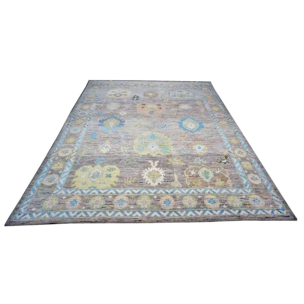 21st Century Turkish Oushak Wool 10X14 Slate Blue & Dark Oak Handmade Area Rug #1144093