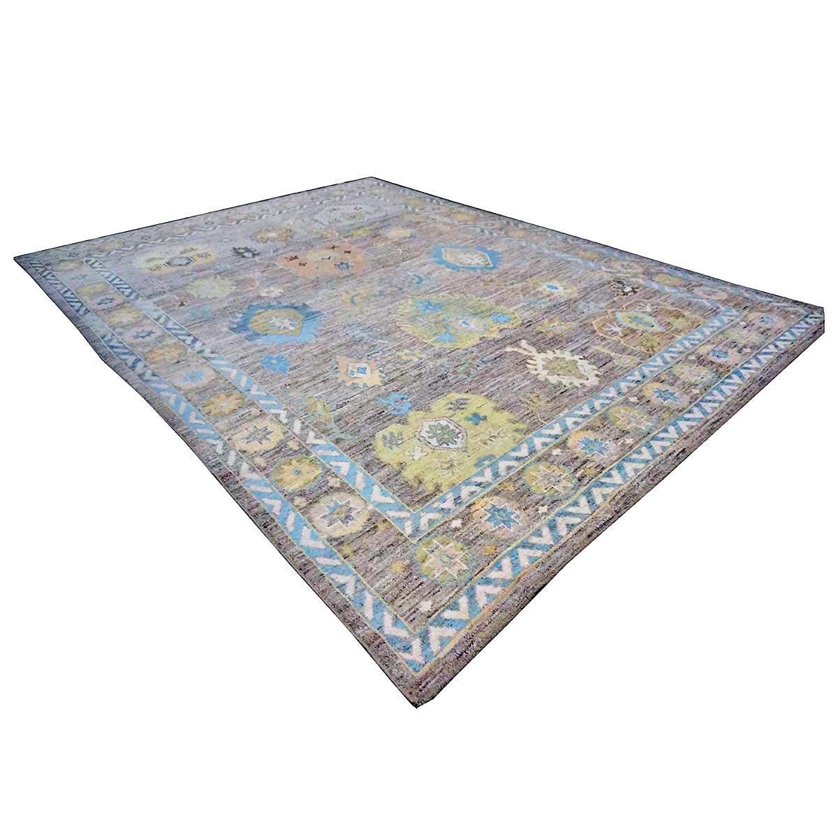 21st Century Turkish Oushak Wool 10X14 Slate Blue & Dark Oak Handmade Area Rug #1144093