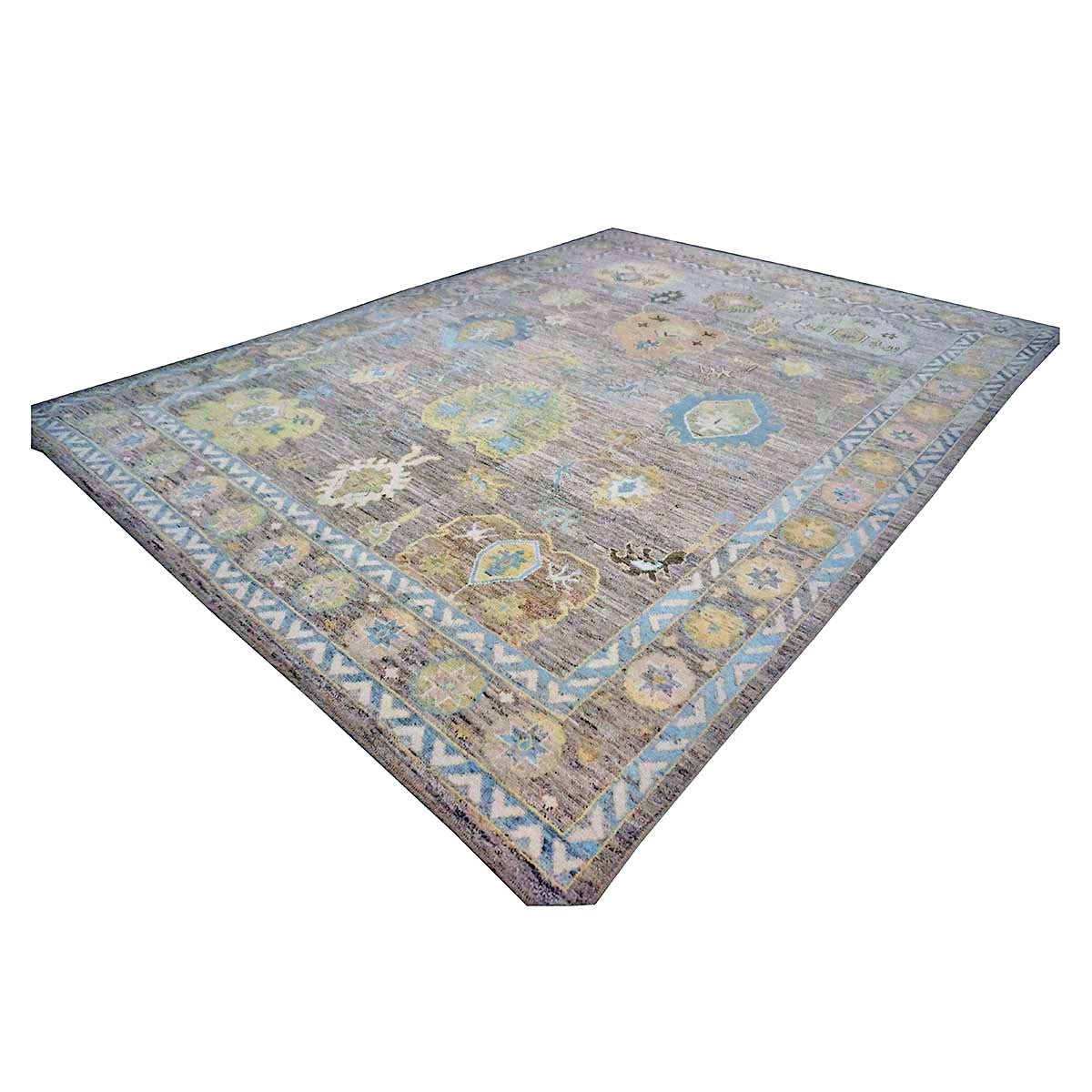 21st Century Turkish Oushak Wool 10X14 Slate Blue & Dark Oak Handmade Area Rug #1144093