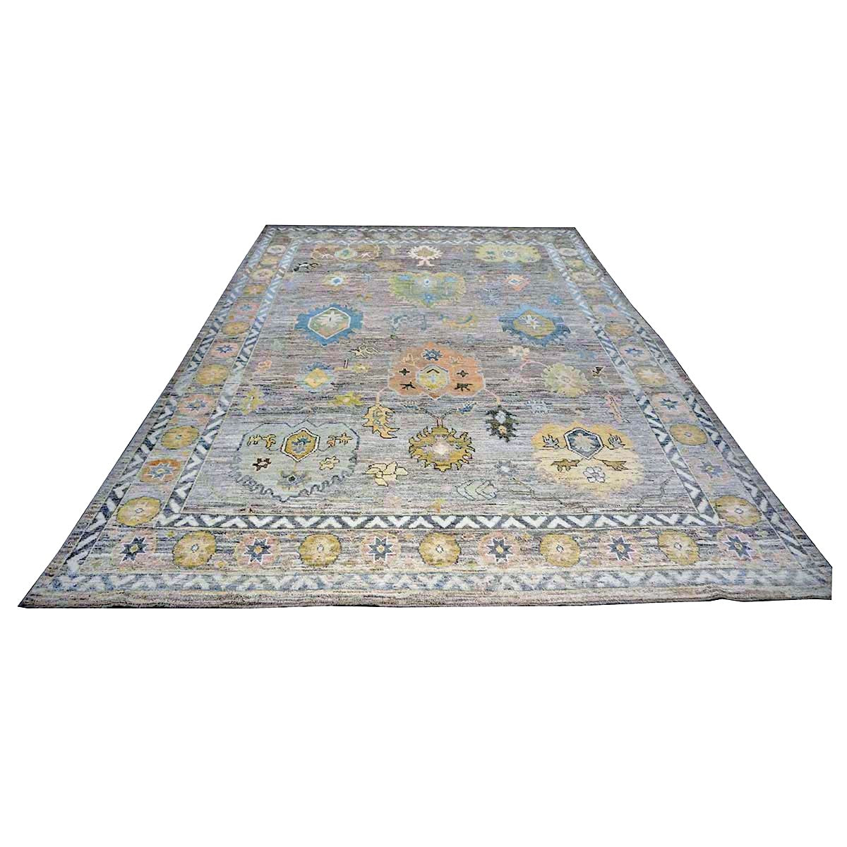 21st Century Turkish Oushak Wool 10X14 Slate Blue & Dark Oak Handmade Area Rug #1144093