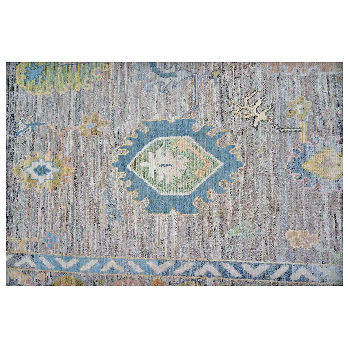 21st Century Turkish Oushak Wool 10X14 Slate Blue & Dark Oak Handmade Area Rug #1144093