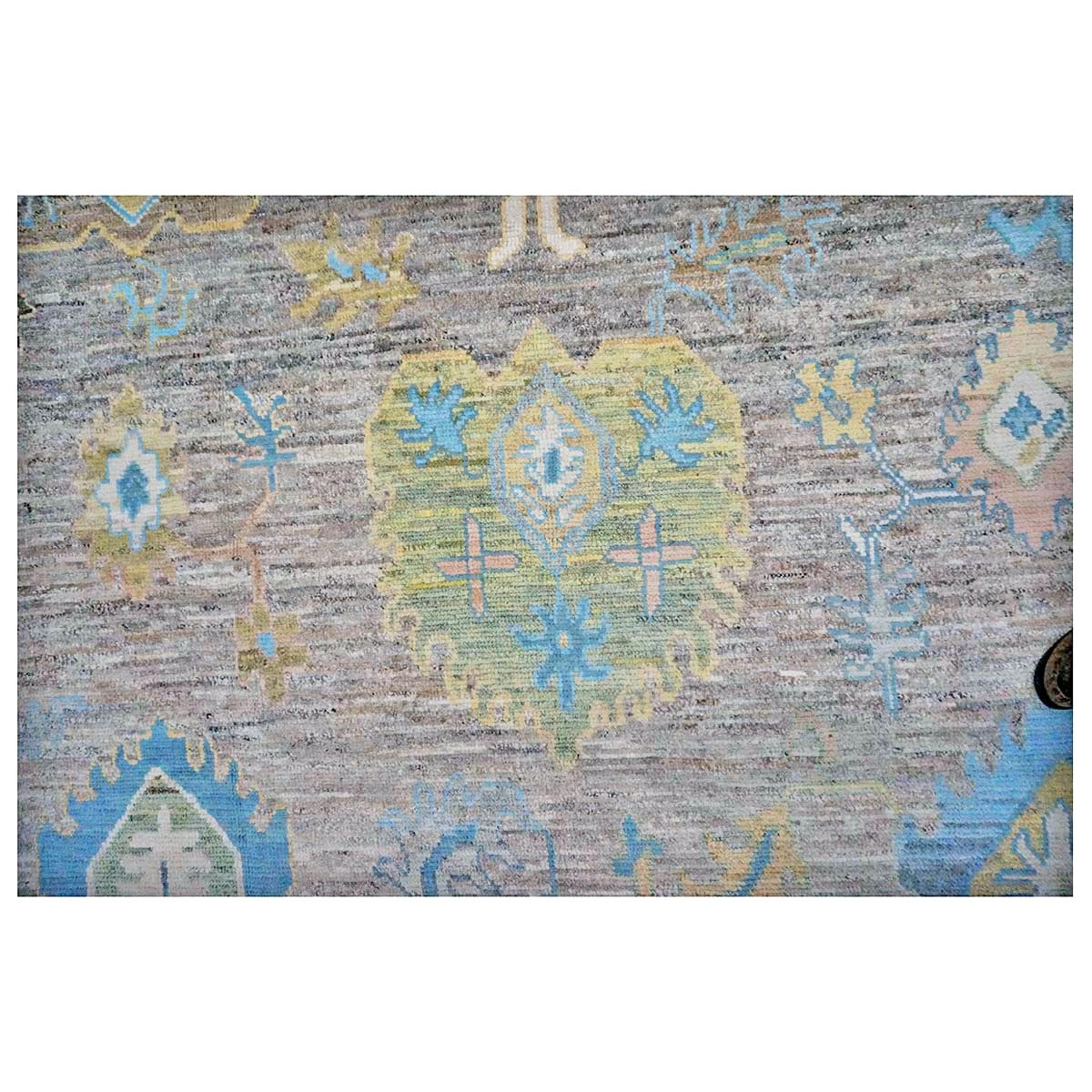 21st Century Turkish Oushak Wool 10X14 Slate Blue & Dark Oak Handmade Area Rug #1144093