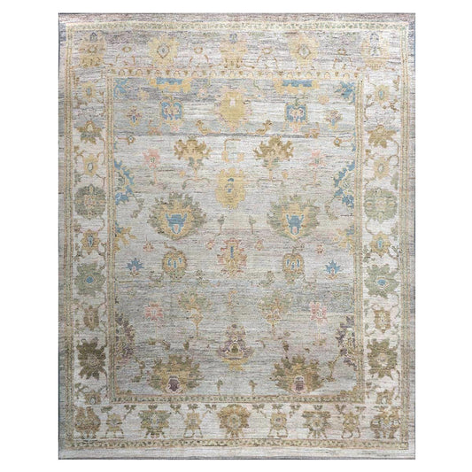 21st Century Turkish Oushak Wool 10x13 Gold, Ivory & Slate Blue Handmade Area Rug #1144097