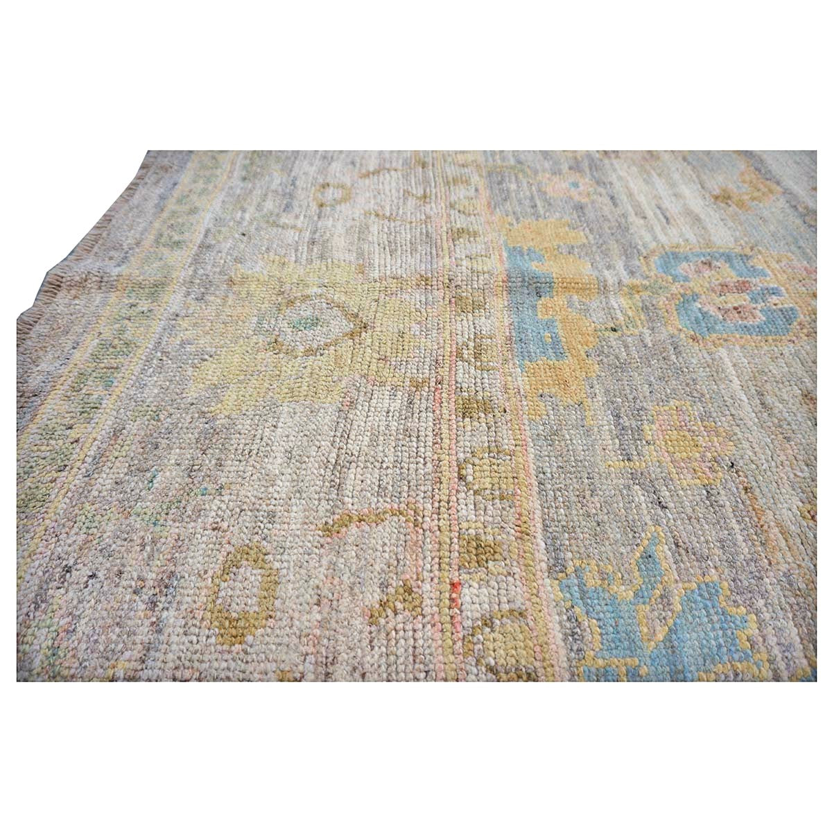 21st Century Turkish Oushak Wool 10x13 Gold, Ivory & Slate Blue Handmade Area Rug #1144097