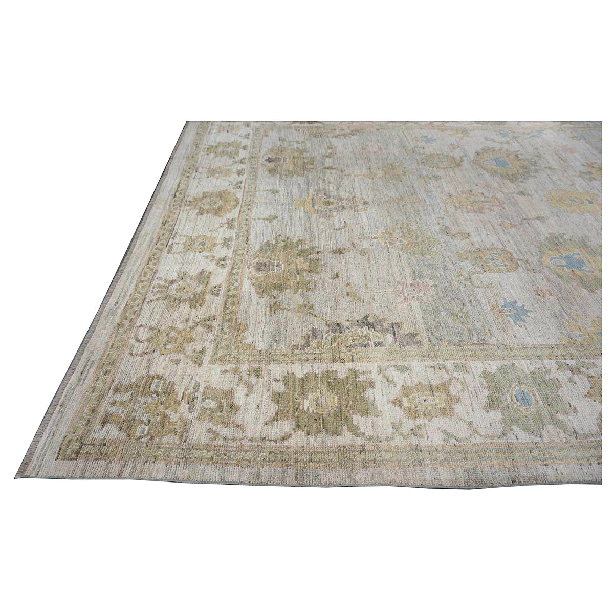21st Century Turkish Oushak Wool 10x13 Gold, Ivory & Slate Blue Handmade Area Rug #1144097