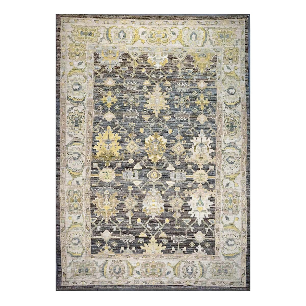 21st Century Turkish Oushak Wool 9X14 Gold, Ivory & Gray Handmade Area Rug #1144102