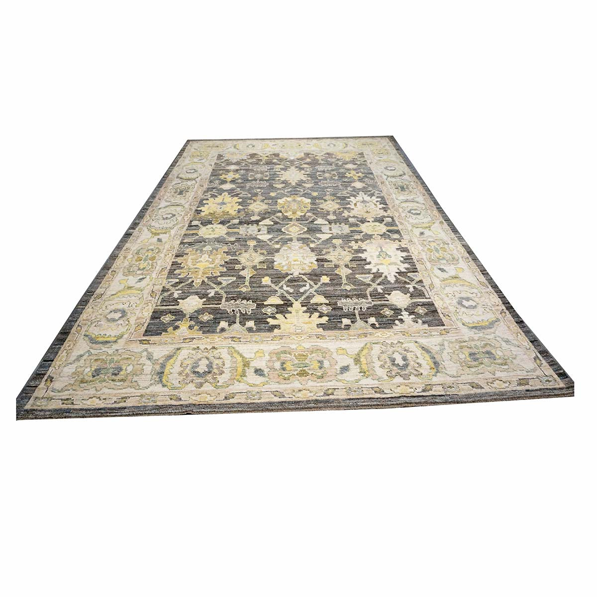 21st Century Turkish Oushak Wool 9X14 Gold, Ivory & Gray Handmade Area Rug #1144102
