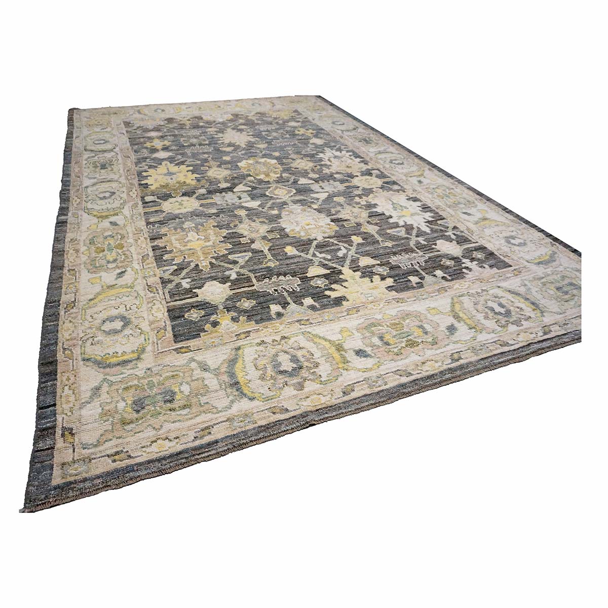 21st Century Turkish Oushak Wool 9X14 Gold, Ivory & Gray Handmade Area Rug #1144102
