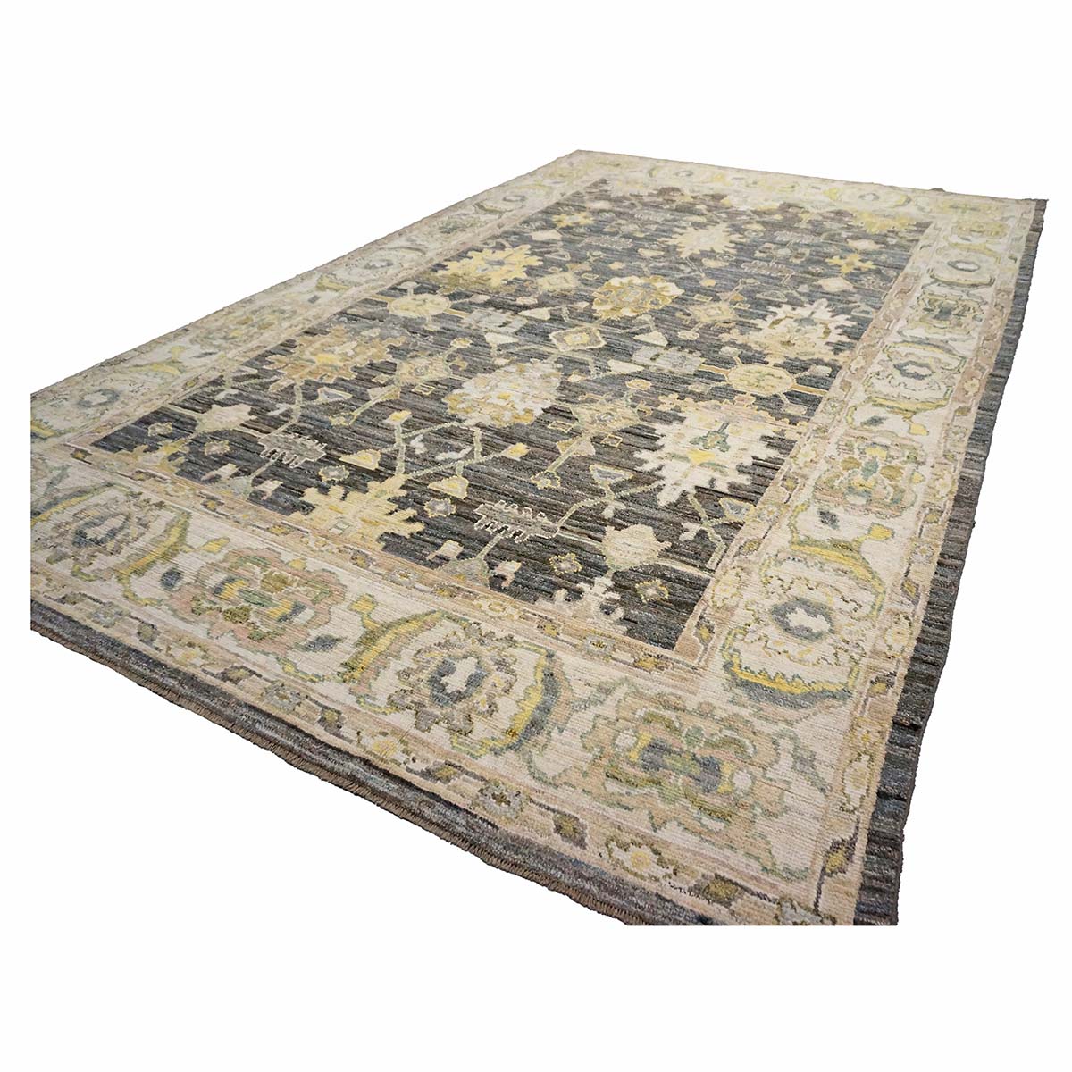 21st Century Turkish Oushak Wool 9X14 Gold, Ivory & Gray Handmade Area Rug #1144102