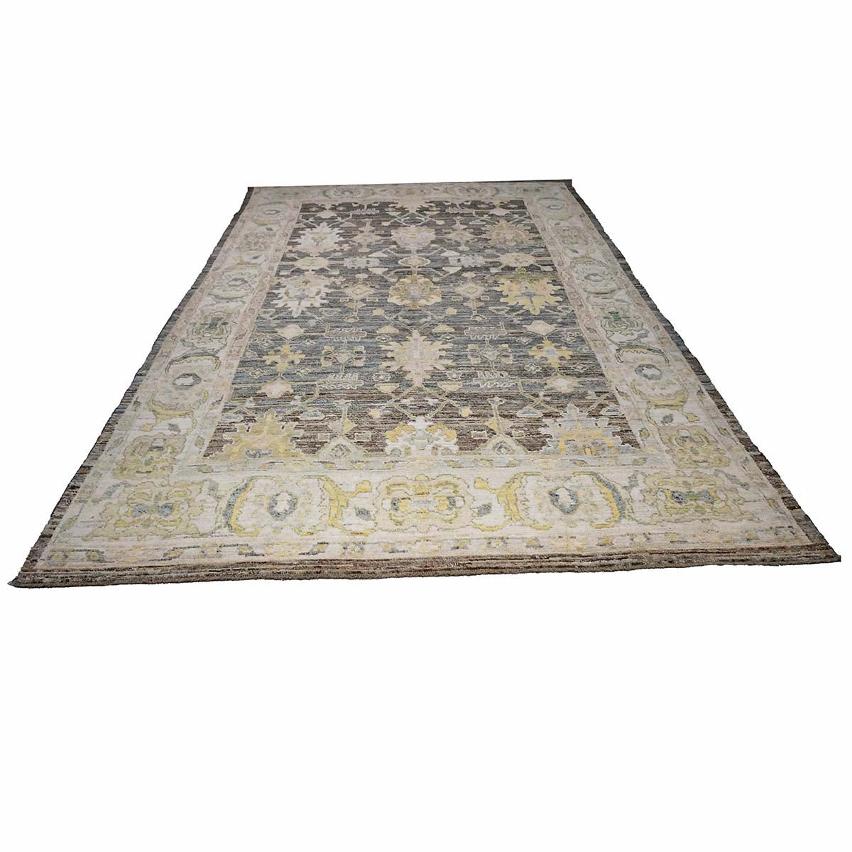 21st Century Turkish Oushak Wool 9X14 Gold, Ivory & Gray Handmade Area Rug #1144102