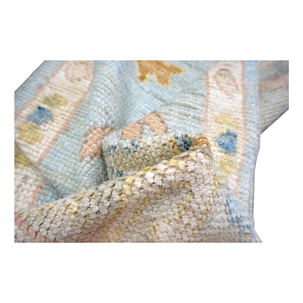 21st Century Turkish Oushak Wool 2X10 Gold, Light Blue & Ivory Handmade Runner Rug #1144116