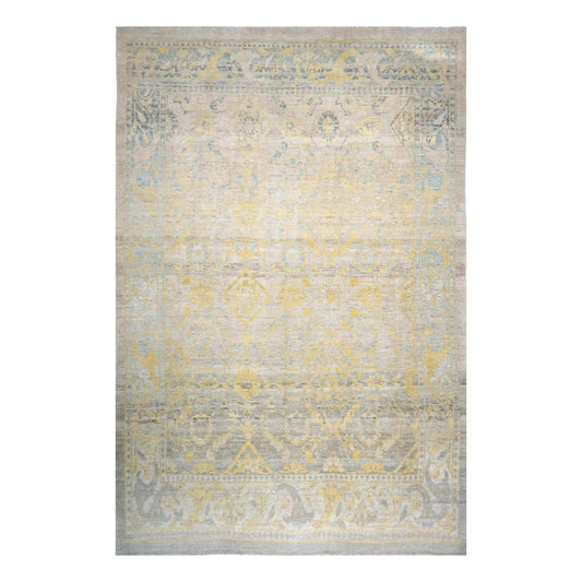 Persian Sultanabad Wool 9x14 Ivory, Yellow & Light Blue Handmade Area Rug #1144121