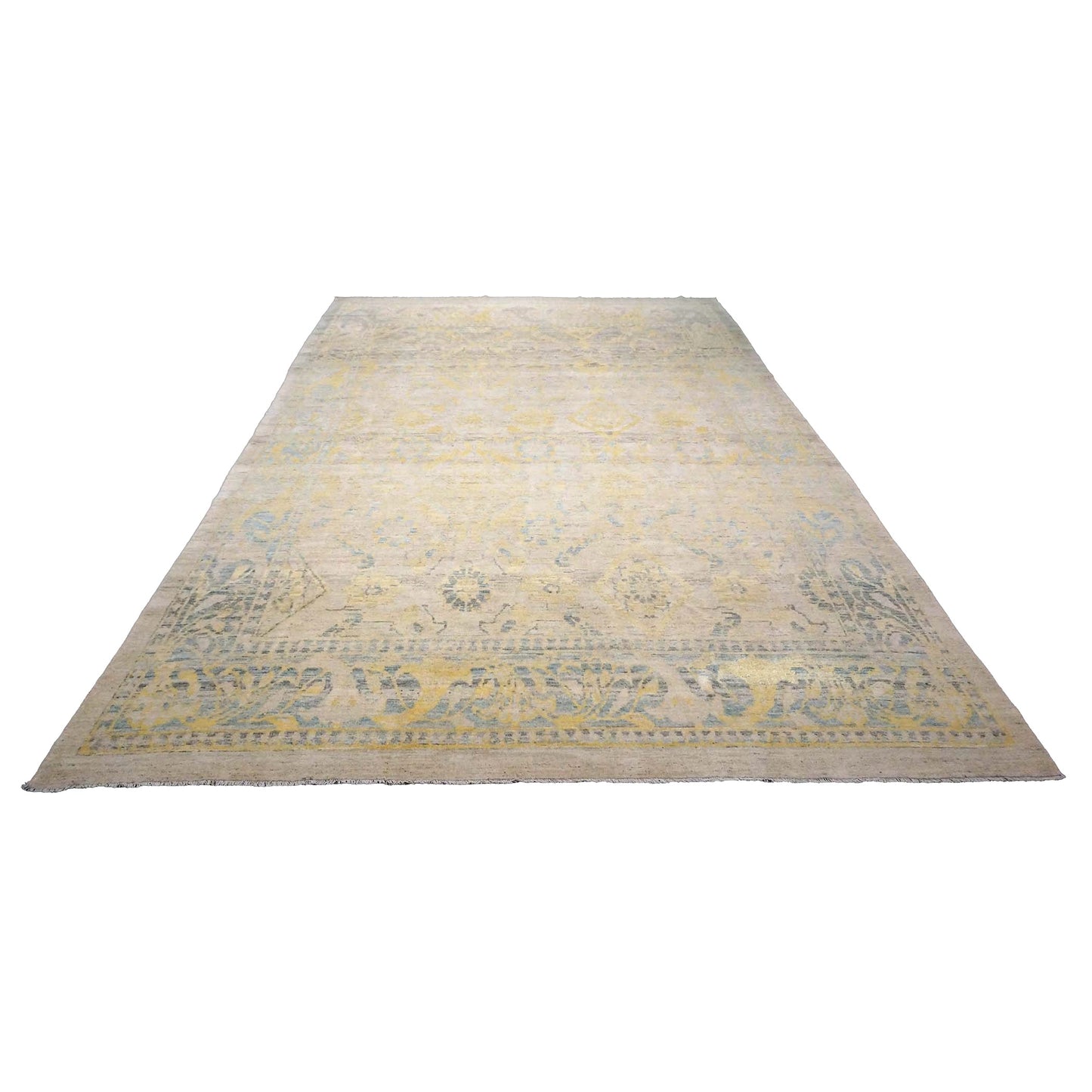 Persian Sultanabad Wool 9x14 Ivory, Yellow & Light Blue Handmade Area Rug #1144121
