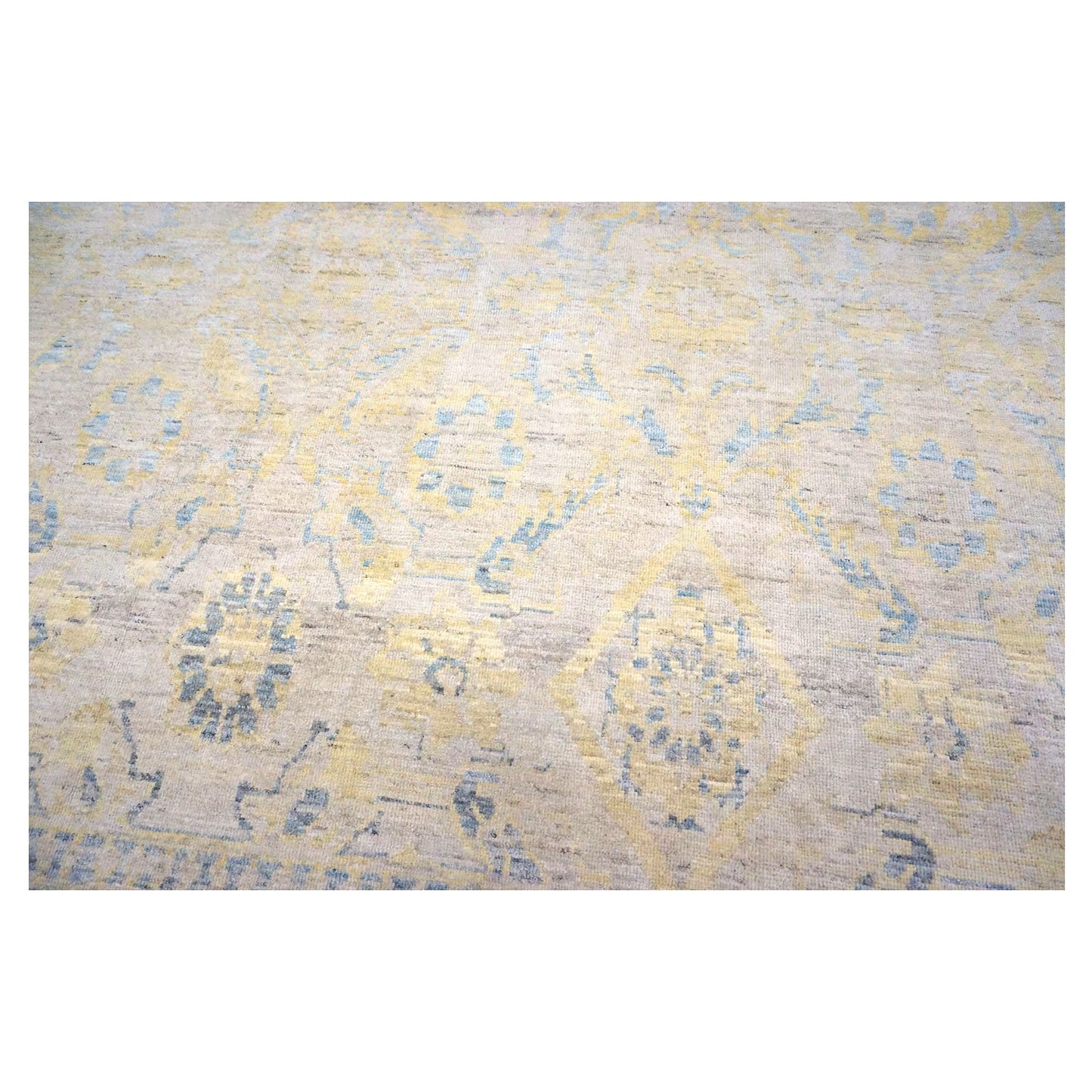 Persian Sultanabad Wool 9x14 Ivory, Yellow & Light Blue Handmade Area Rug #1144121