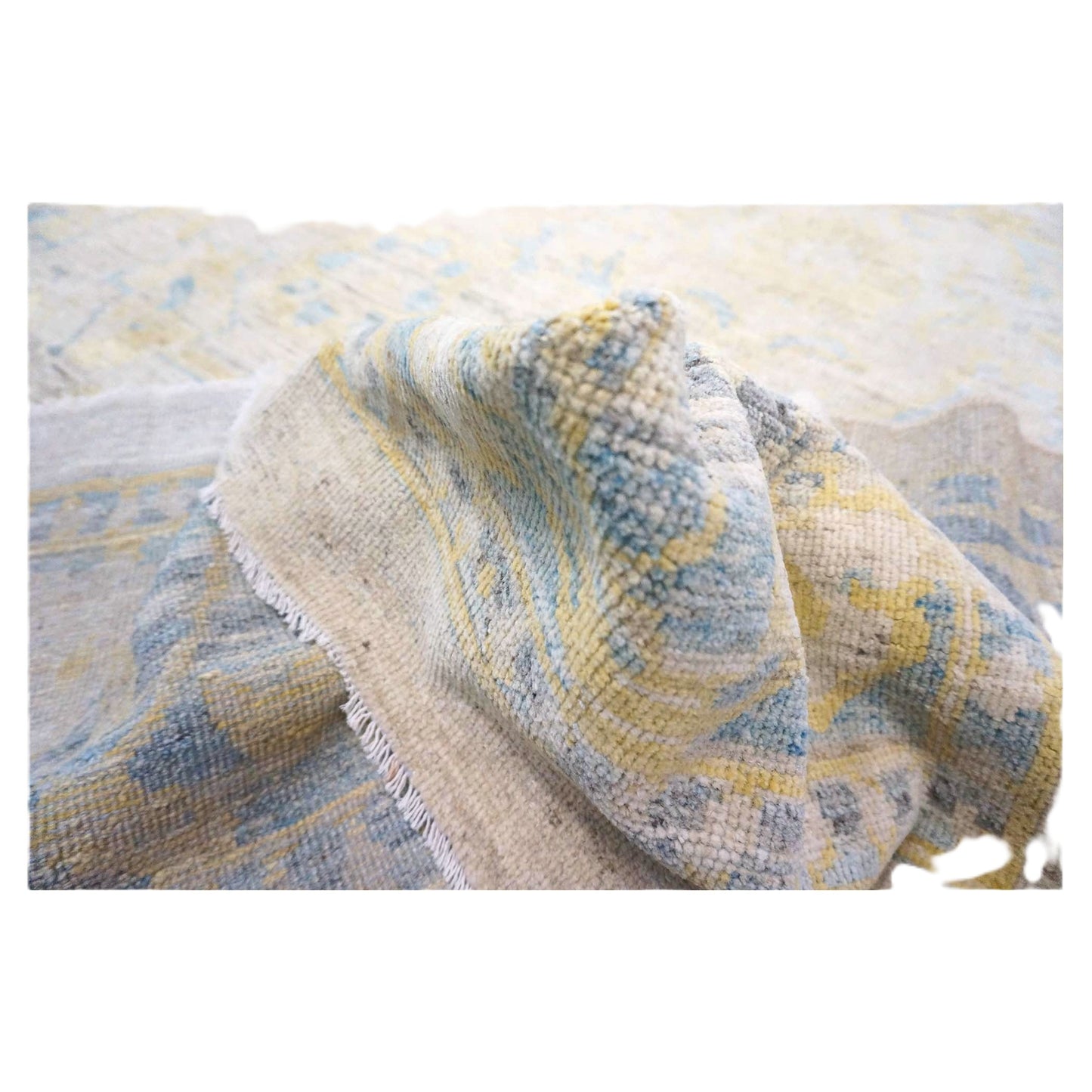 Persian Sultanabad Wool 9x14 Ivory, Yellow & Light Blue Handmade Area Rug #1144121