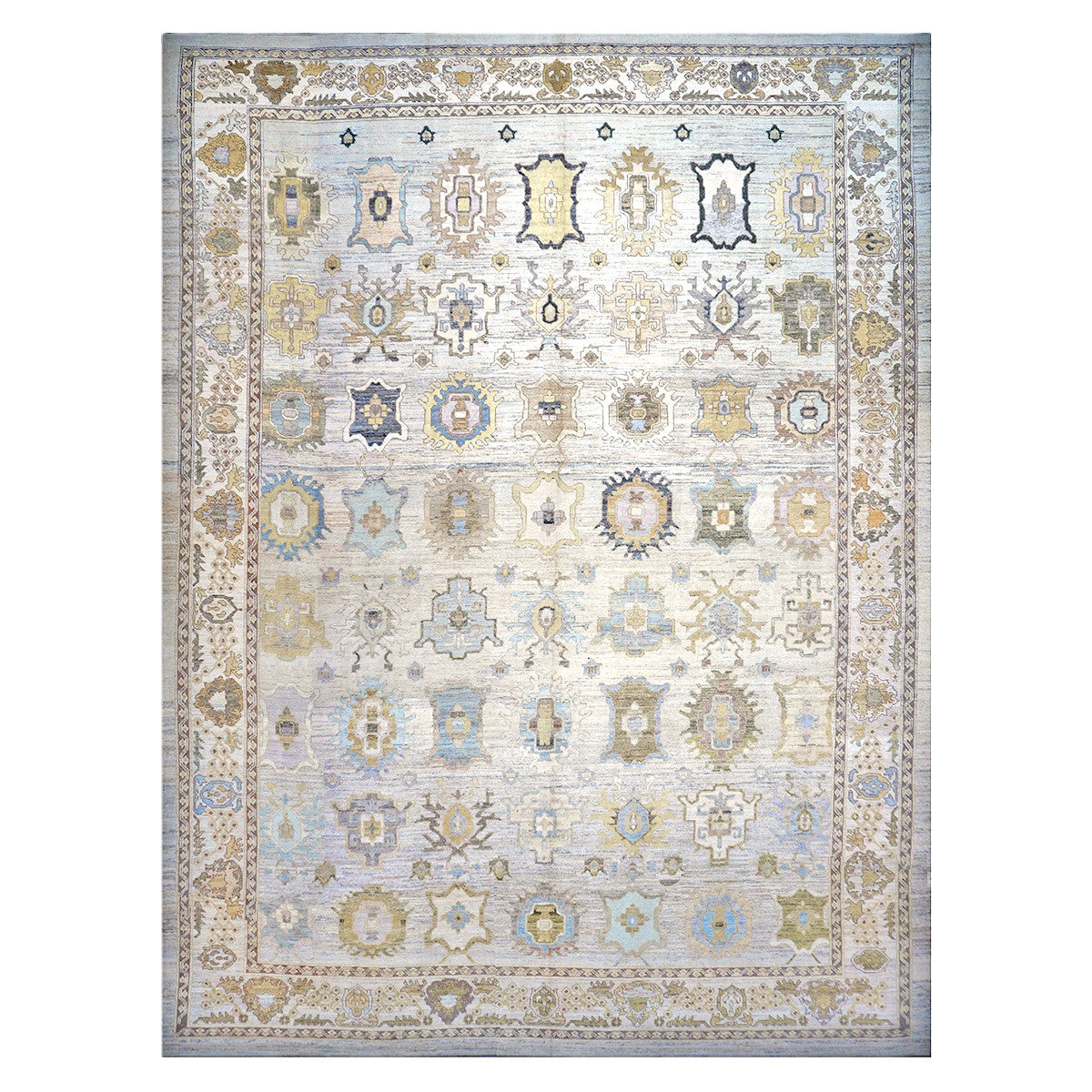 21st Century Turkish Oushak Wool 17X22 Gold, Slate Blue & Gray Handmade Oversized Area Rug #1144123