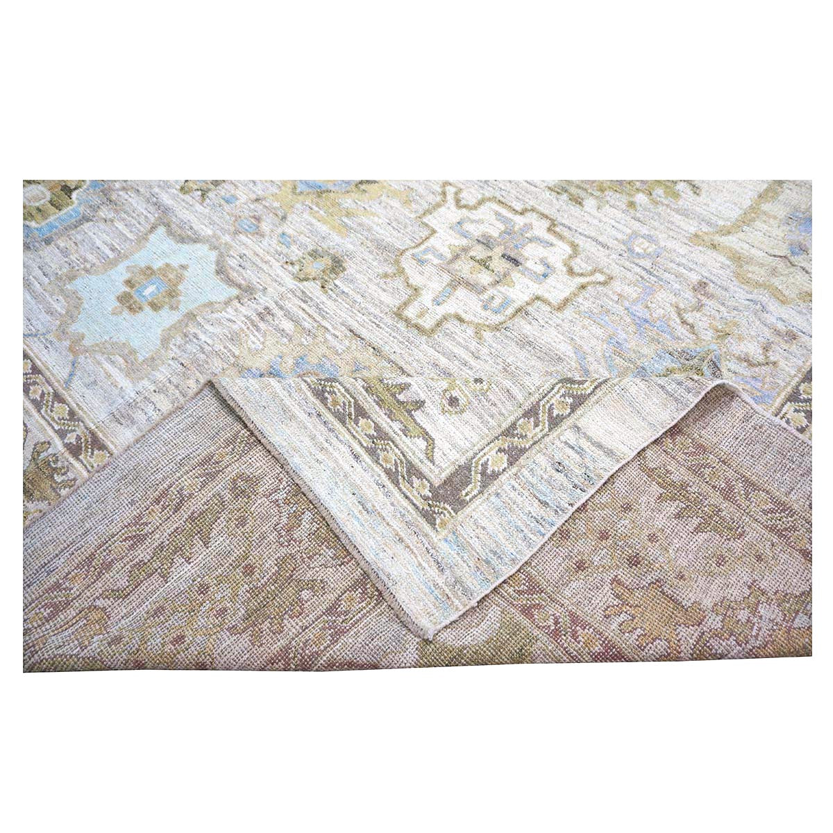21st Century Turkish Oushak Wool 17X22 Gold, Slate Blue & Gray Handmade Oversized Area Rug #1144123