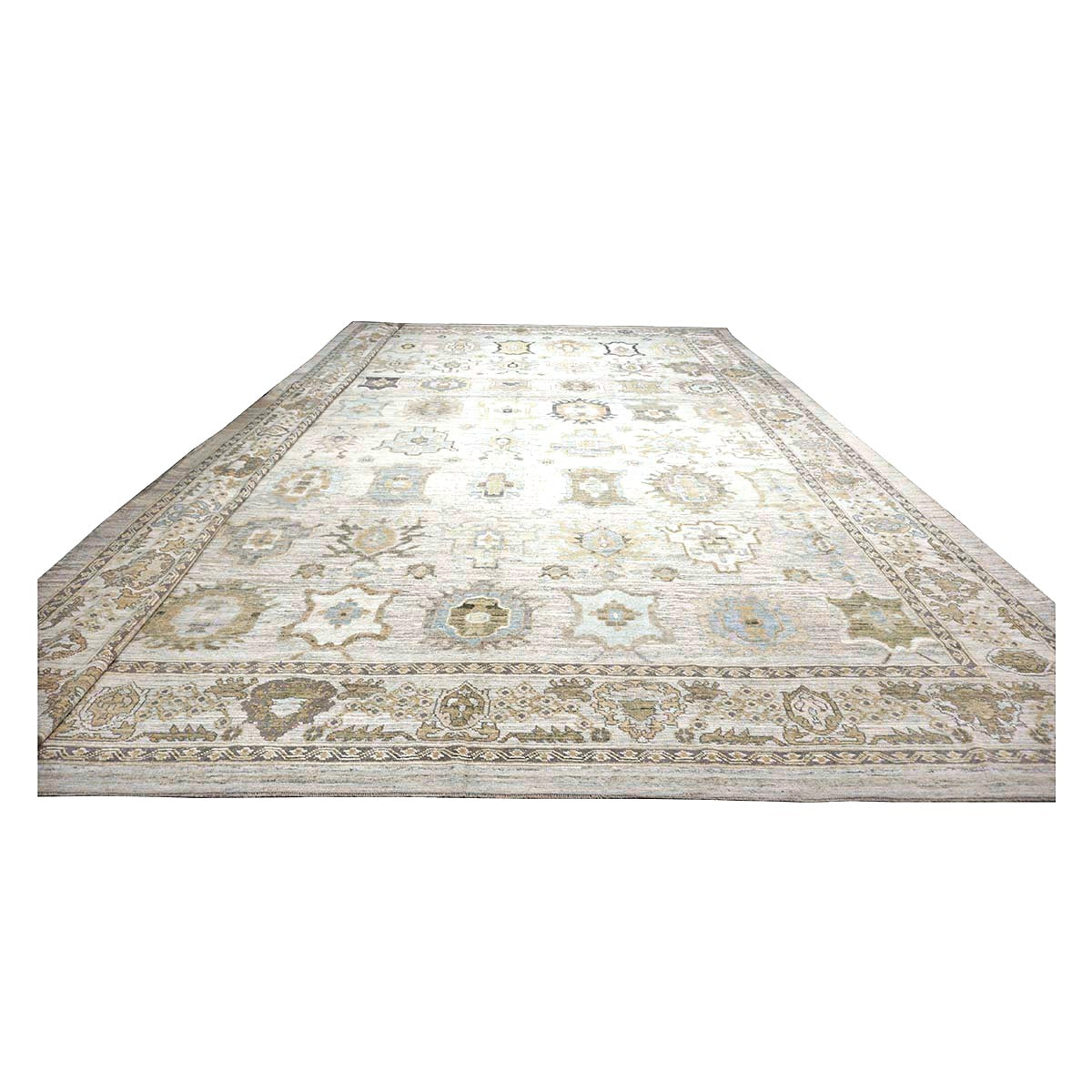 21st Century Turkish Oushak Wool 17X22 Gold, Slate Blue & Gray Handmade Oversized Area Rug #1144123