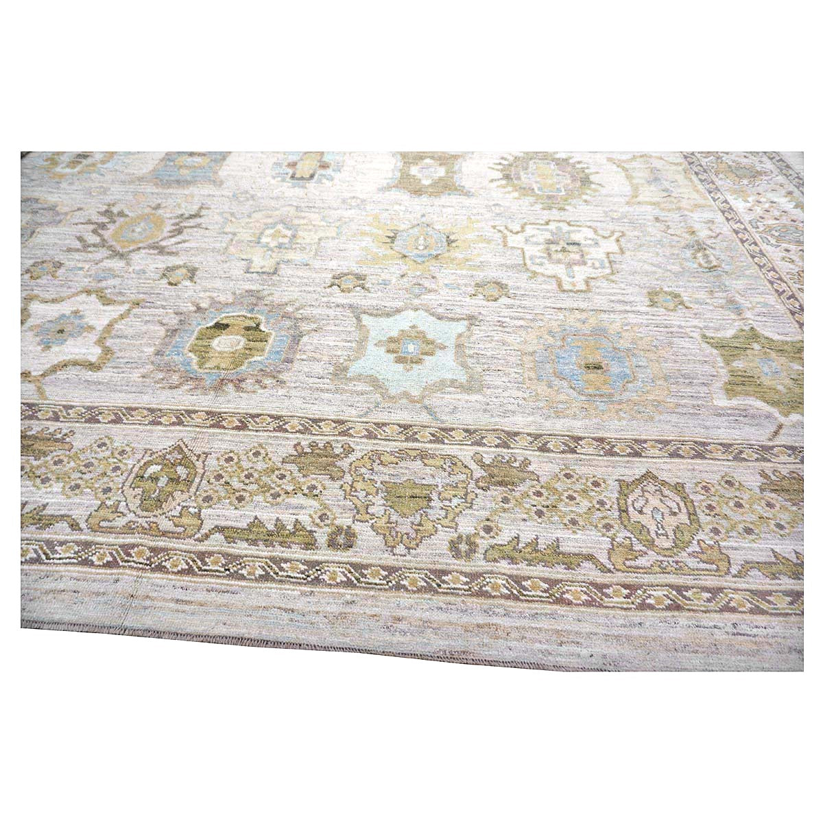 21st Century Turkish Oushak Wool 17X22 Gold, Slate Blue & Gray Handmade Oversized Area Rug #1144123
