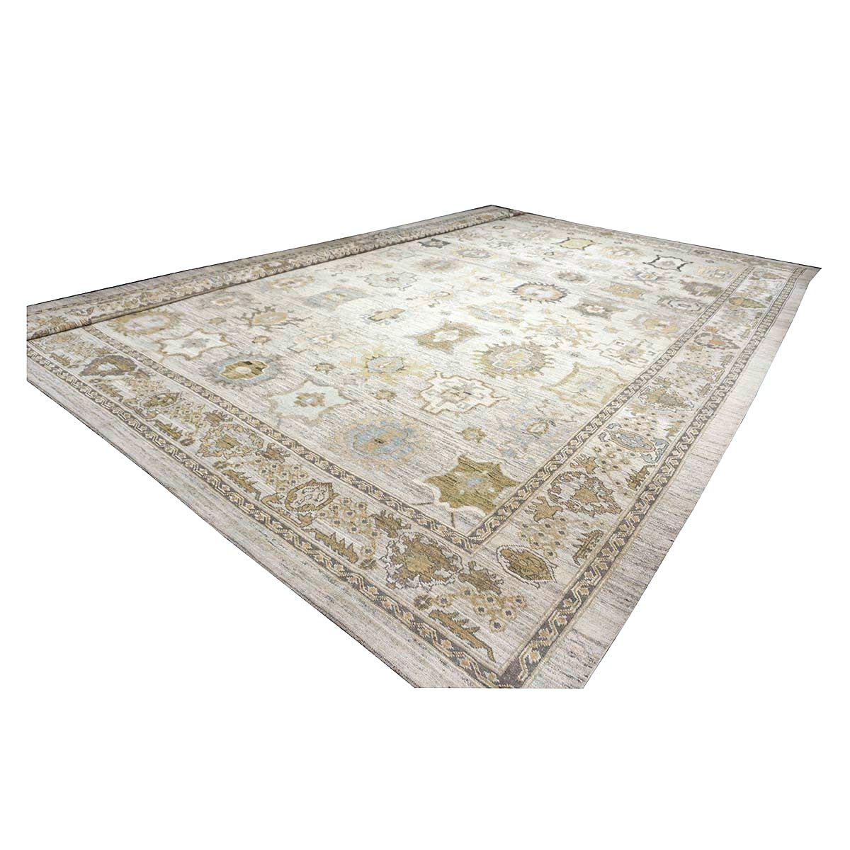 21st Century Turkish Oushak Wool 17X22 Gold, Slate Blue & Gray Handmade Oversized Area Rug #1144123