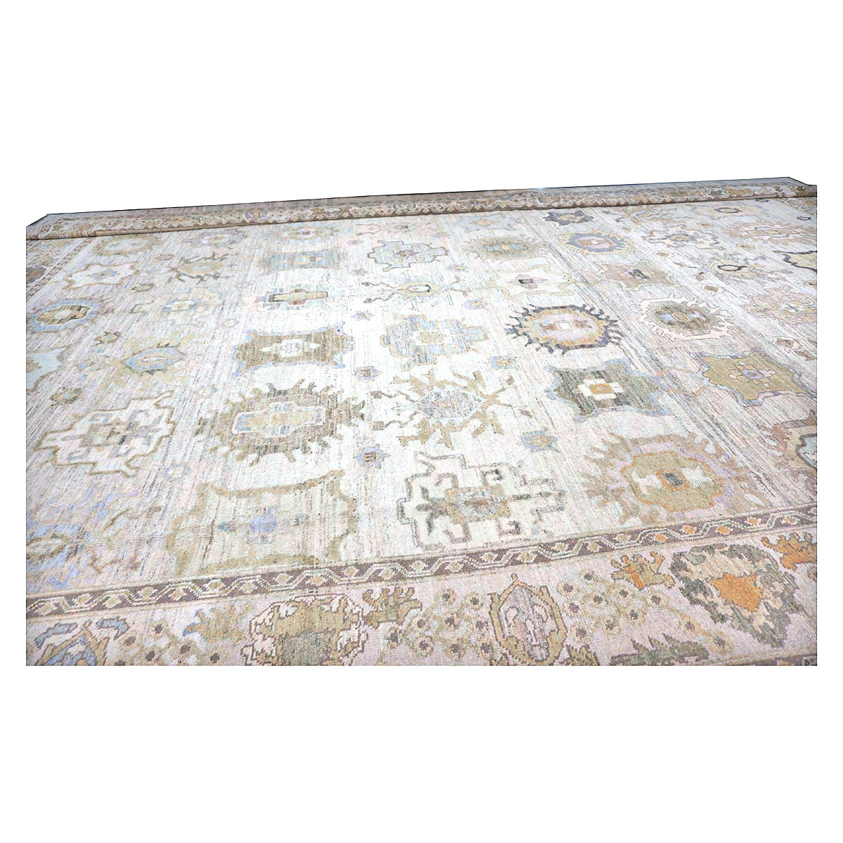21st Century Turkish Oushak Wool 17X22 Gold, Slate Blue & Gray Handmade Oversized Area Rug #1144123