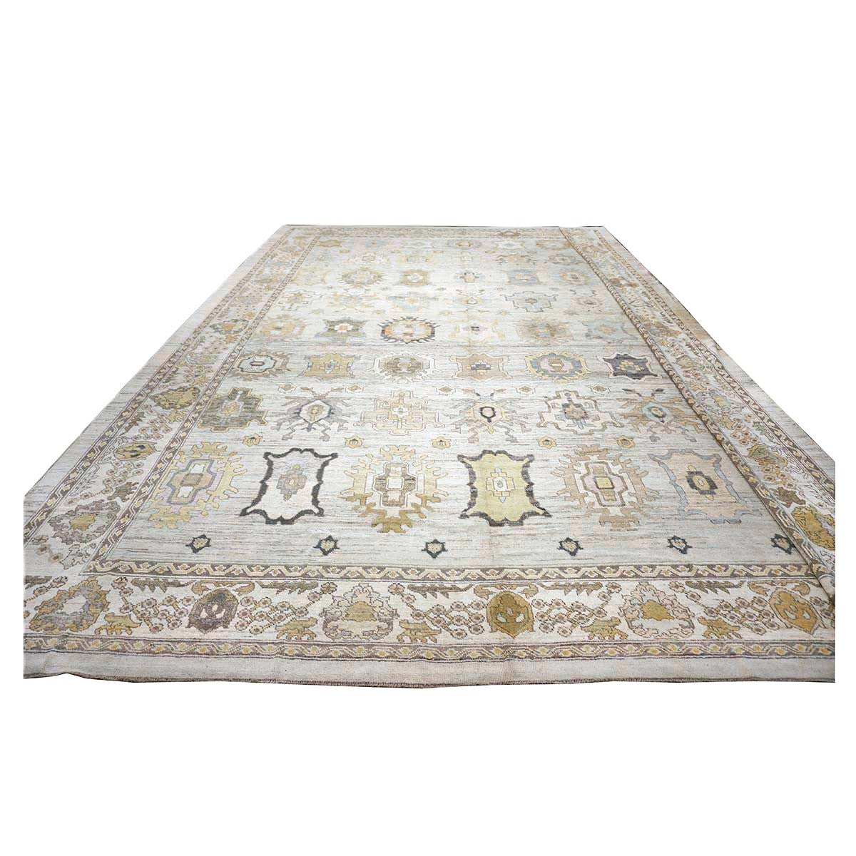 21st Century Turkish Oushak Wool 17X22 Gold, Slate Blue & Gray Handmade Oversized Area Rug #1144123