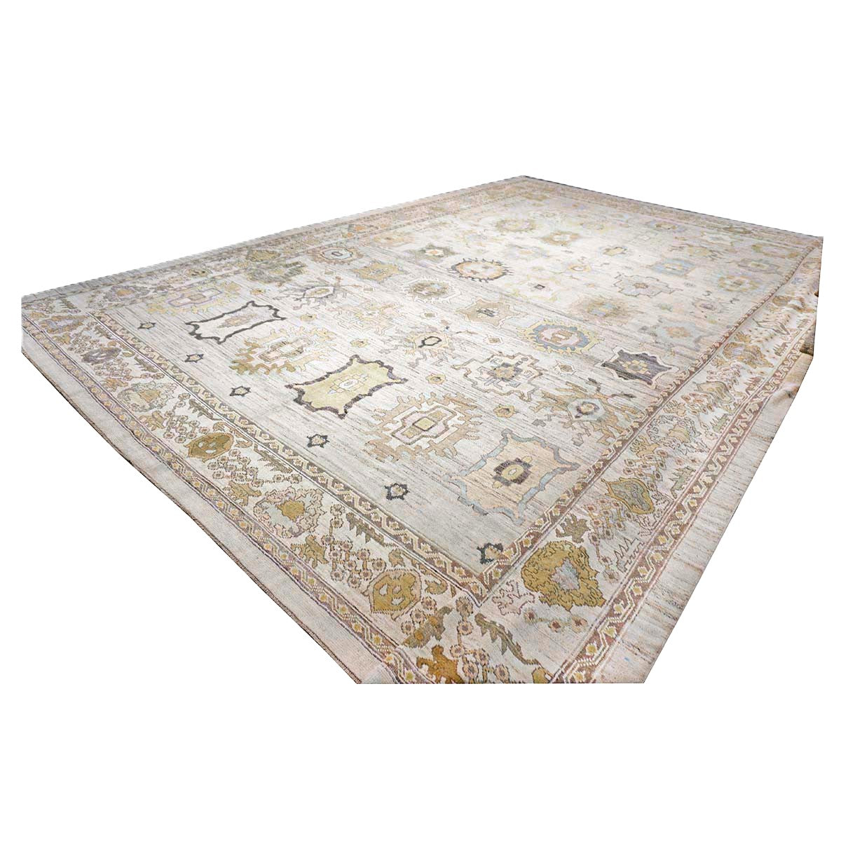 21st Century Turkish Oushak Wool 17X22 Gold, Slate Blue & Gray Handmade Oversized Area Rug #1144123