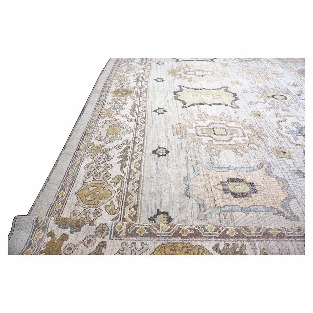 21st Century Turkish Oushak Wool 17X22 Gold, Slate Blue & Gray Handmade Oversized Area Rug #1144123