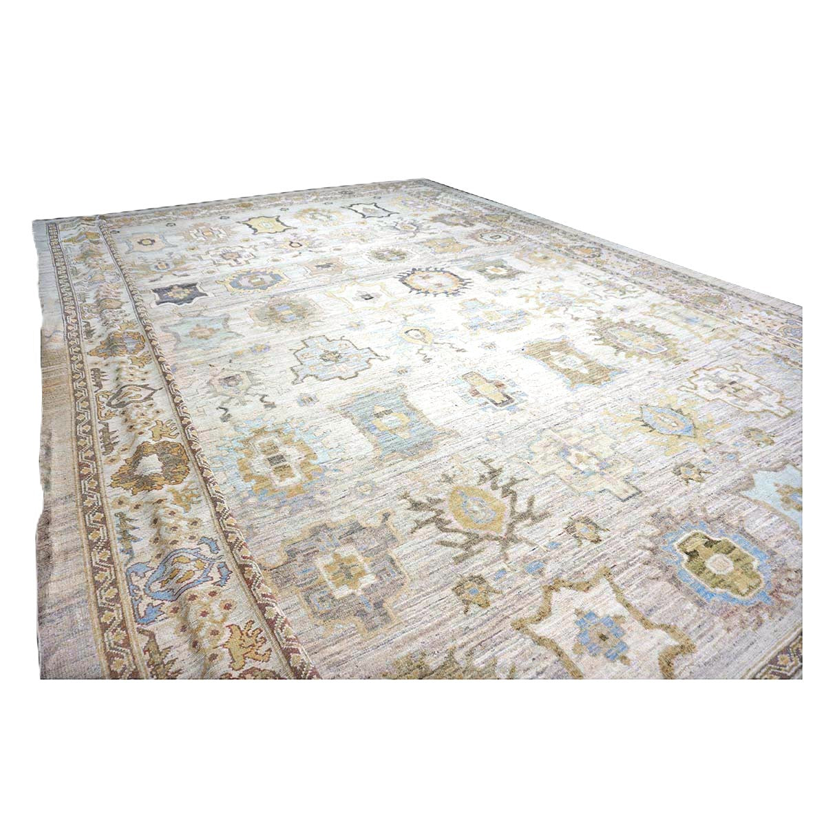 21st Century Turkish Oushak Wool 17X22 Gold, Slate Blue & Gray Handmade Oversized Area Rug #1144123