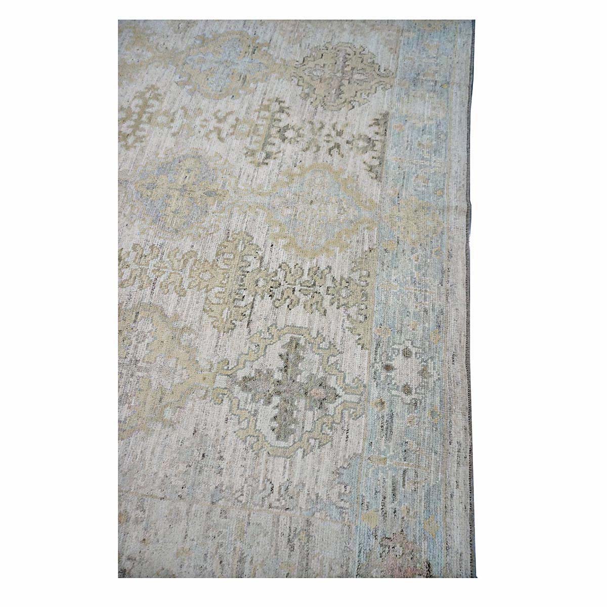 21st Century Turkish Oushak Wool 9X13 Ivory, Teal & Gold Handmade Area Rug #1144087