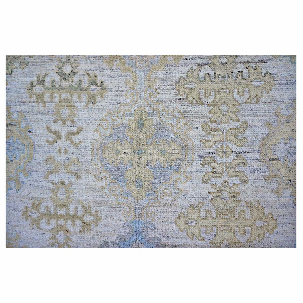 21st Century Turkish Oushak Wool 9X13 Ivory, Teal & Gold Handmade Area Rug #1144087