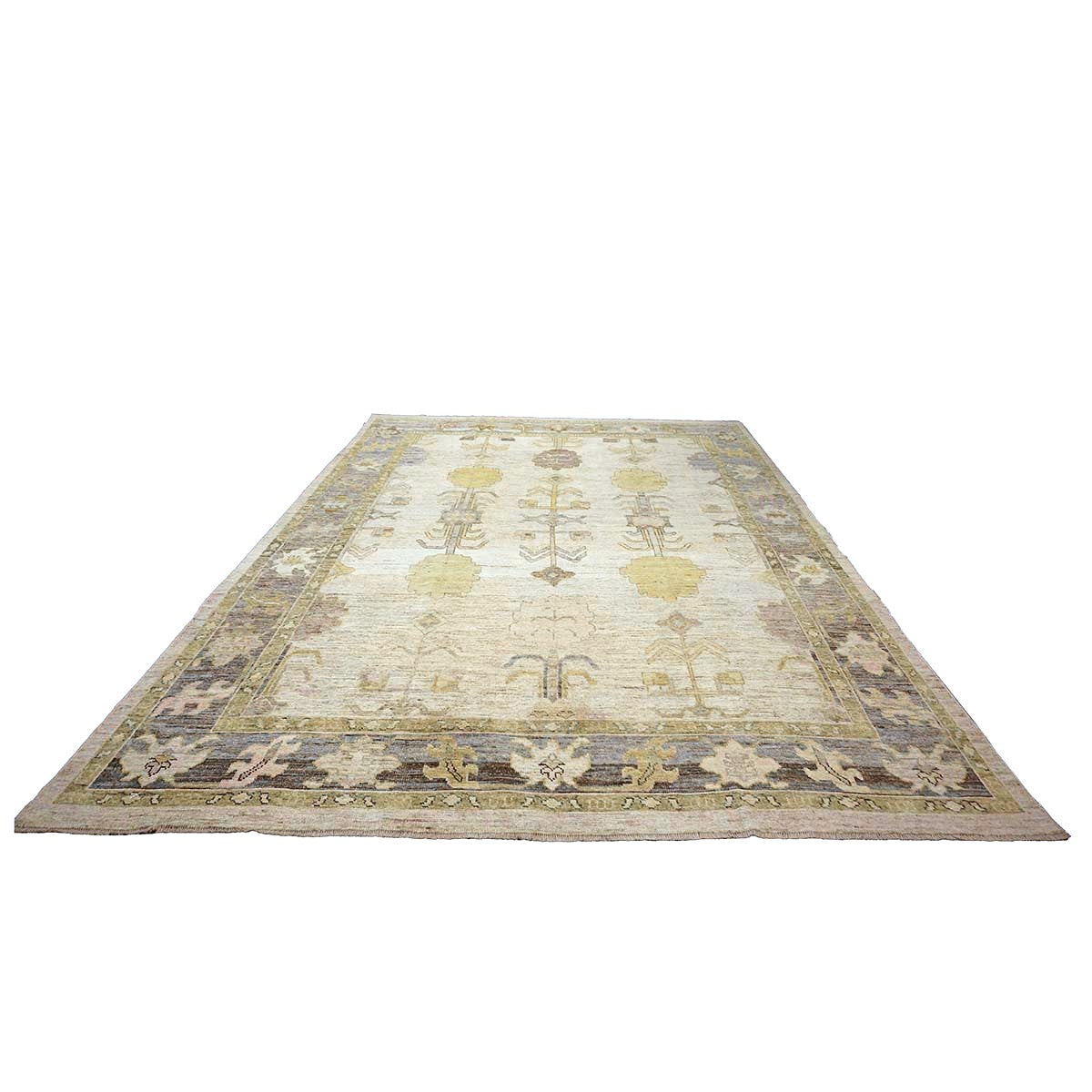 21st Century Turkish Oushak Wool 10x13 Ivory, Grey and Yellow Handmade Area Rug #1144125