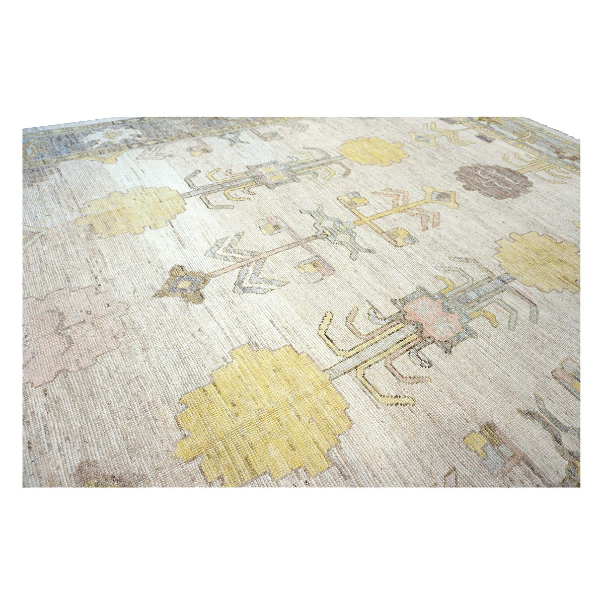 21st Century Turkish Oushak Wool 10x13 Ivory, Grey and Yellow Handmade Area Rug #1144125