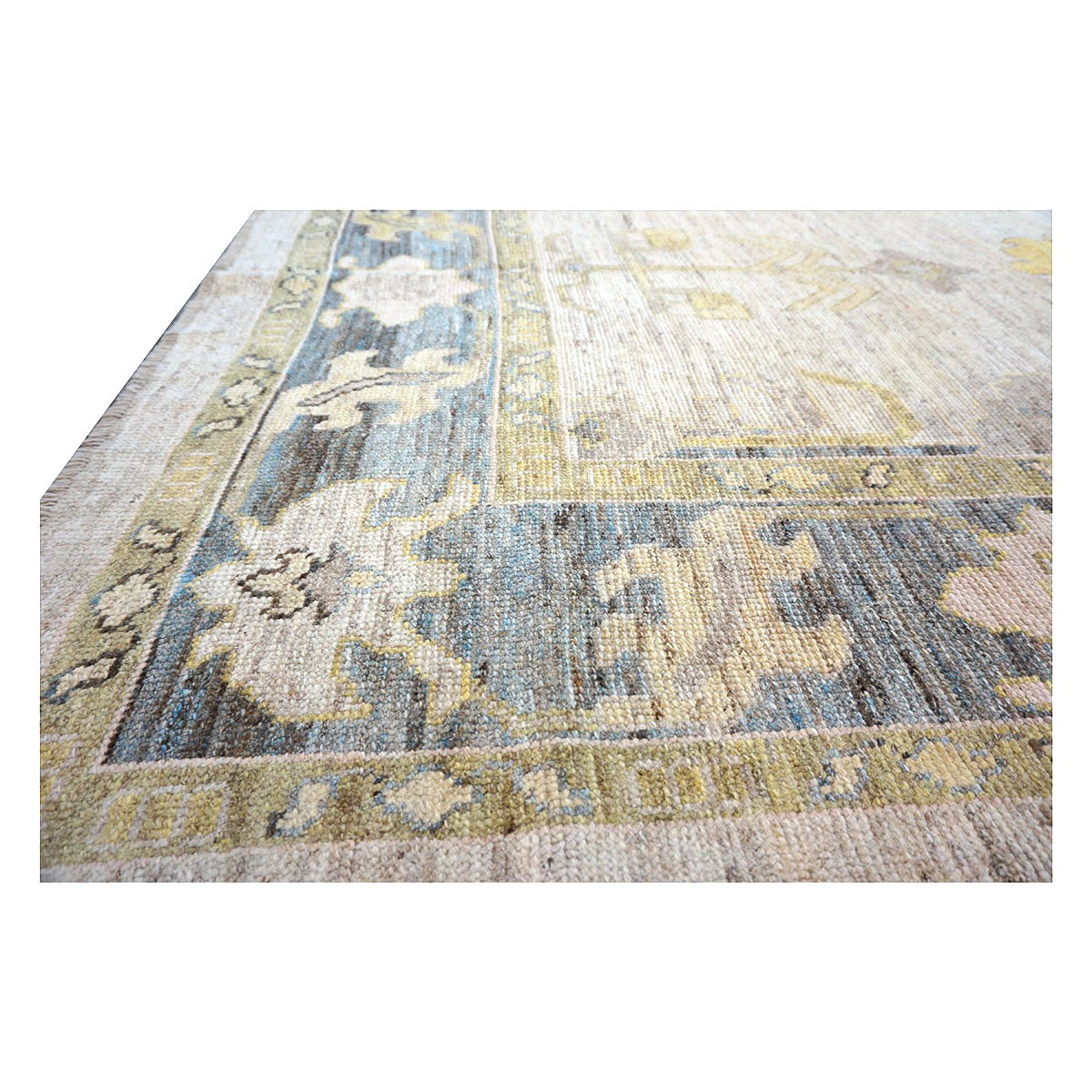 21st Century Turkish Oushak Wool 10x13 Ivory, Grey and Yellow Handmade Area Rug #1144125