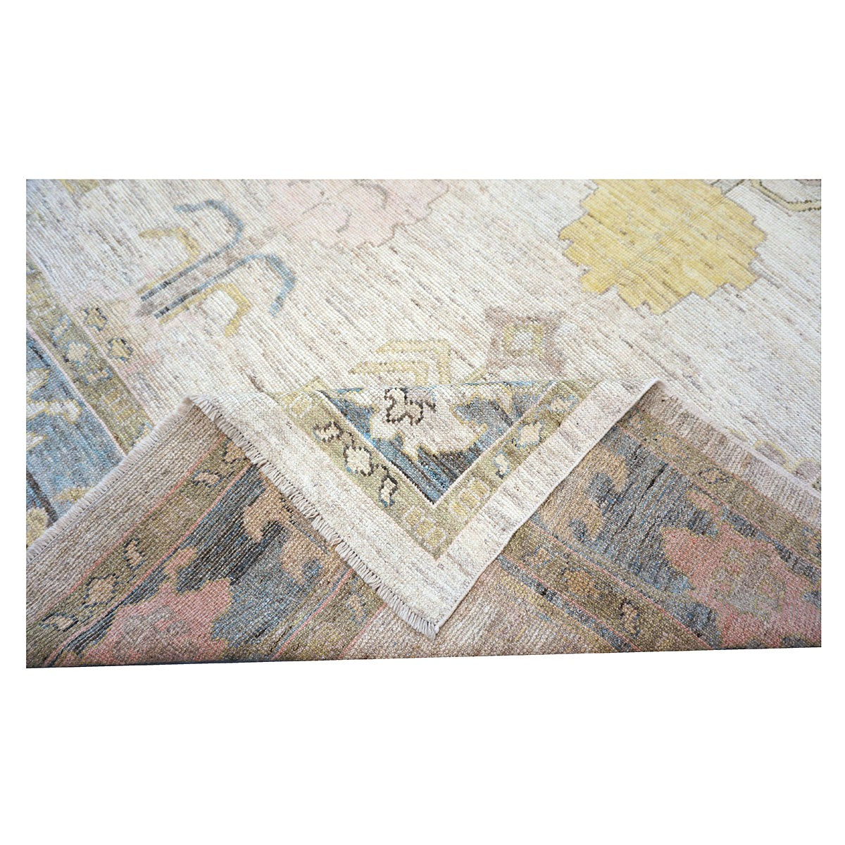 21st Century Turkish Oushak Wool 10x13 Ivory, Grey and Yellow Handmade Area Rug #1144125