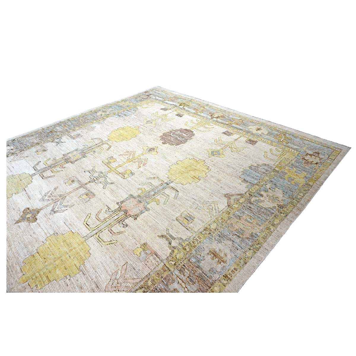 21st Century Turkish Oushak Wool 10x13 Ivory, Grey and Yellow Handmade Area Rug #1144125