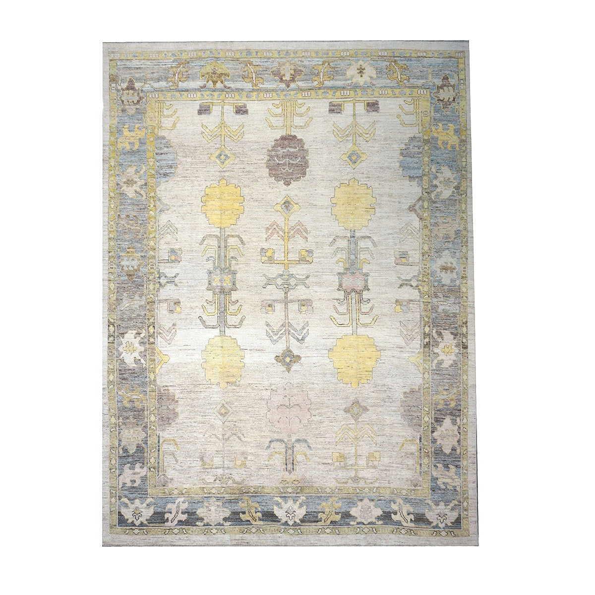21st Century Turkish Oushak Wool 10x13 Ivory, Grey and Yellow Handmade Area Rug #1144125