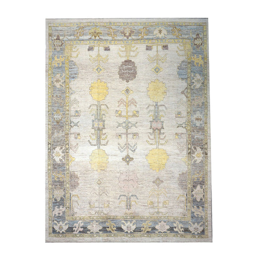 21st Century Turkish Oushak Wool 10x13 Ivory, Grey and Yellow Handmade Area Rug #1144125