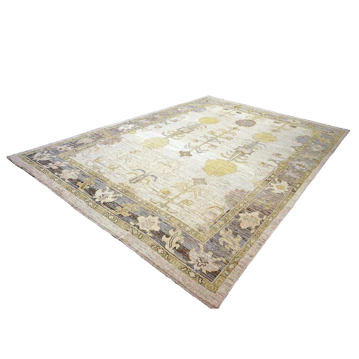 21st Century Turkish Oushak Wool 10x13 Ivory, Grey and Yellow Handmade Area Rug #1144125