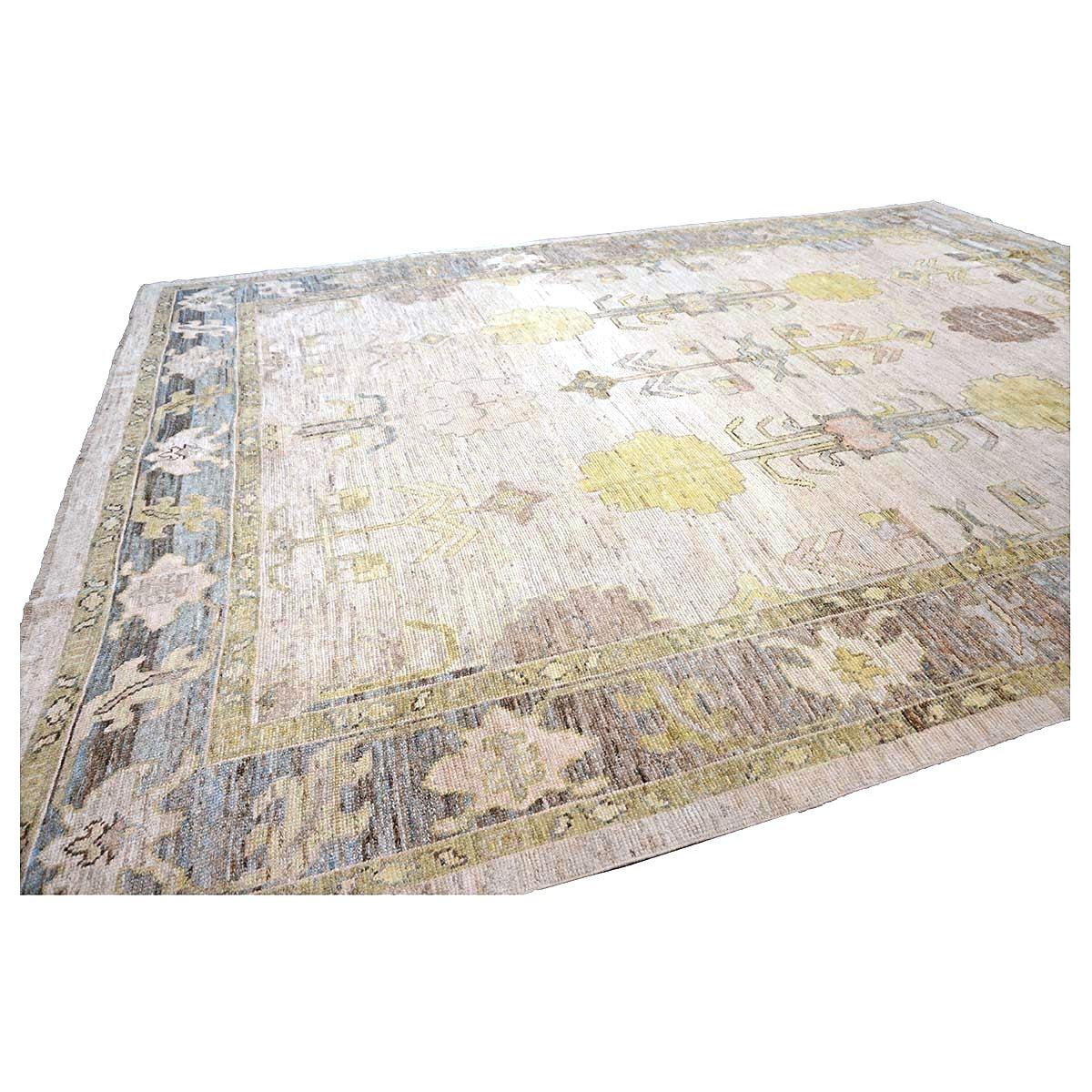 21st Century Turkish Oushak Wool 10x13 Ivory, Grey and Yellow Handmade Area Rug #1144125