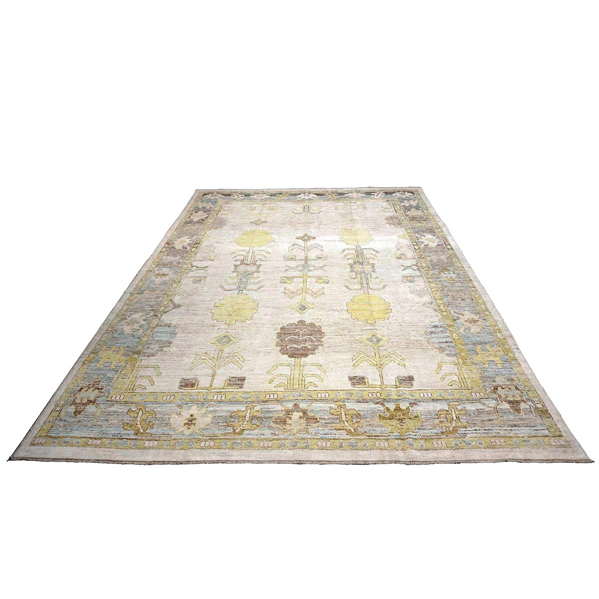 21st Century Turkish Oushak Wool 10x13 Ivory, Grey and Yellow Handmade Area Rug #1144125