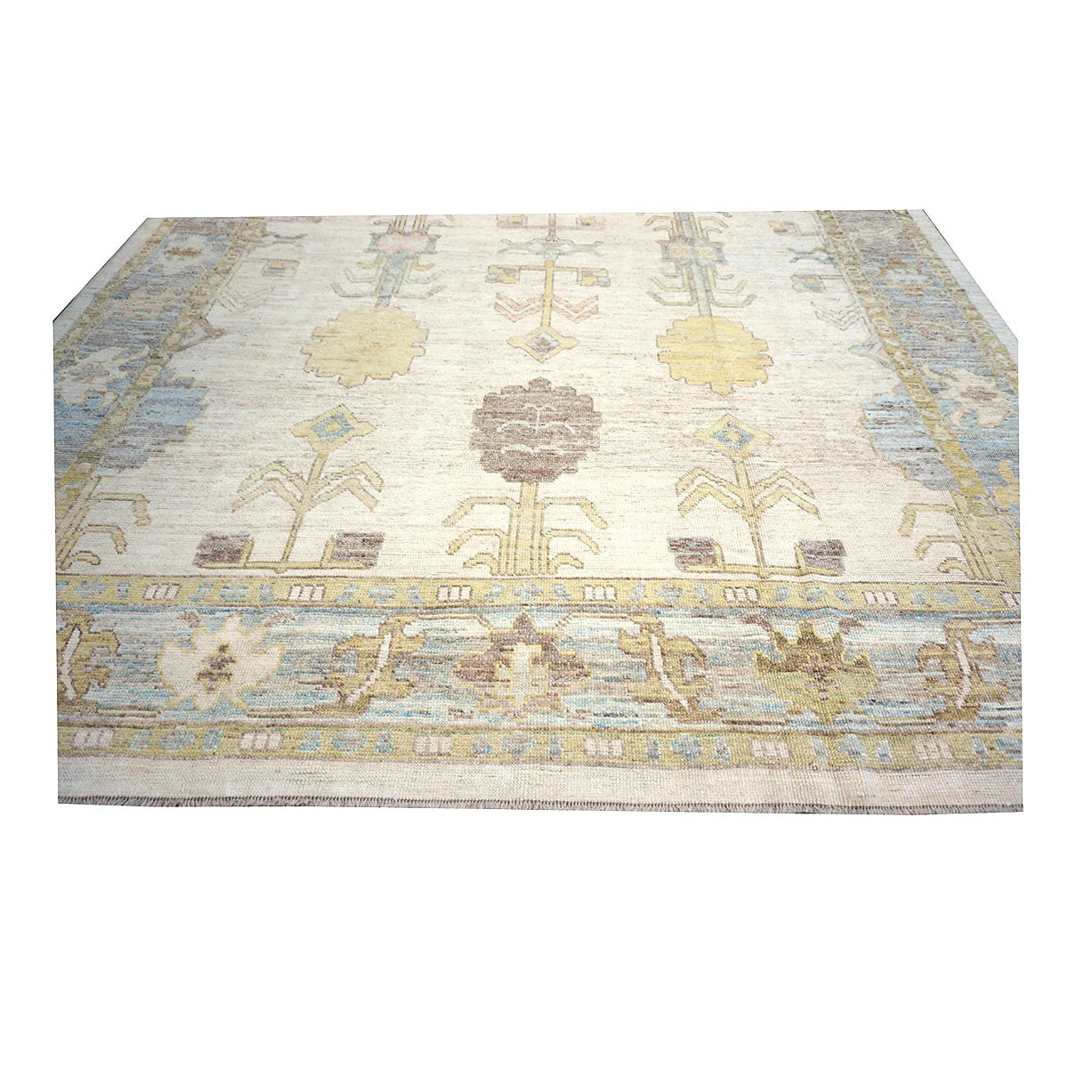 21st Century Turkish Oushak Wool 10x13 Ivory, Grey and Yellow Handmade Area Rug #1144125