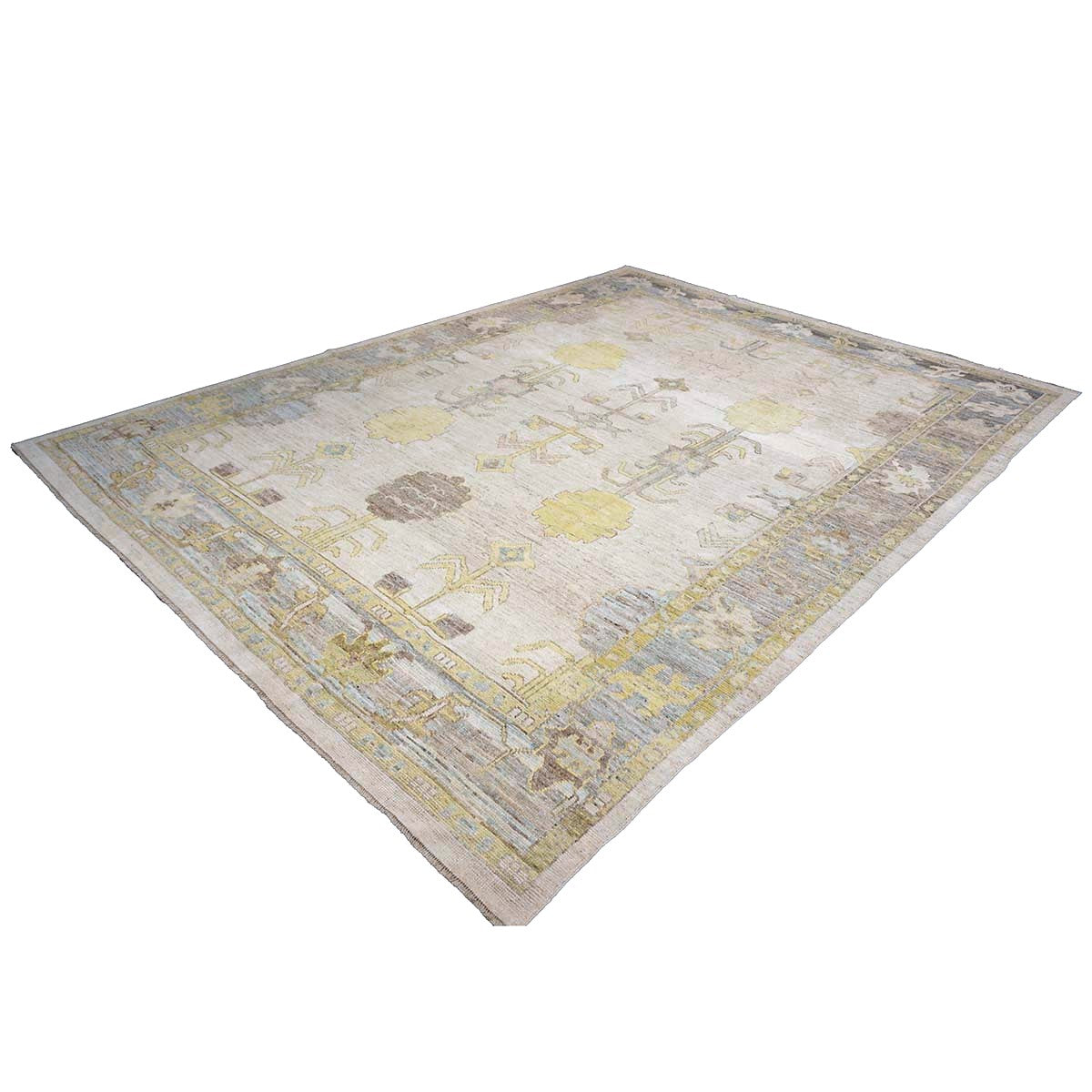 21st Century Turkish Oushak Wool 10x13 Ivory, Grey and Yellow Handmade Area Rug #1144125