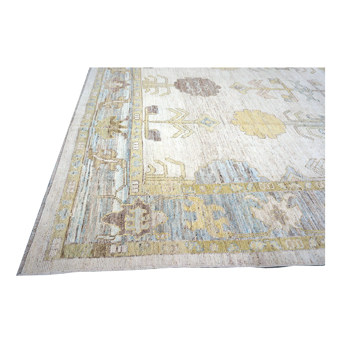 21st Century Turkish Oushak Wool 10x13 Ivory, Grey and Yellow Handmade Area Rug #1144125